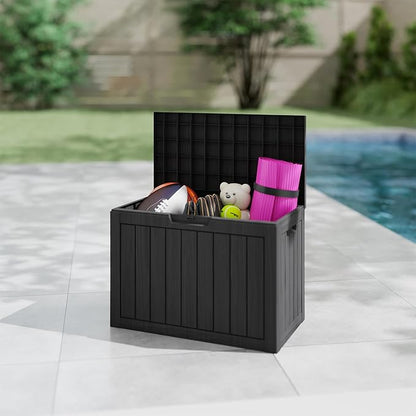 45 Gallon Outdoor Storage Box Waterproof, Resin Deck Boxes with Lockable Lid & UV-Resistant for Patio, Pool, Garden Furniture Cushions & Accessories, Black