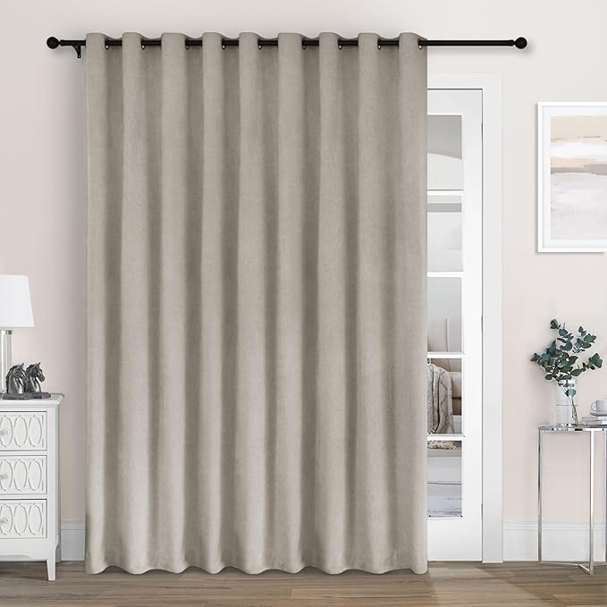 Macochico Extra Wide 100% Blackout Chenille Curtains 100" Wx102 L Thermal Curtains for Sliding Door Room Divider Living Room Bedroom Hotel Beige Taupe Blackout Curtains Grommet with Tieback 1 Panel