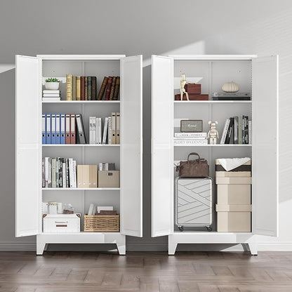 COFaR White Farmhouse Storage Kitchen Pantry Cabinet with 2 Barn Door, 3 Adjustable Shelves and Legs, for Cupboard/Dining Room/Bathroom/Living Room/Office/Laundry Room (White, 61" Farmhouse)