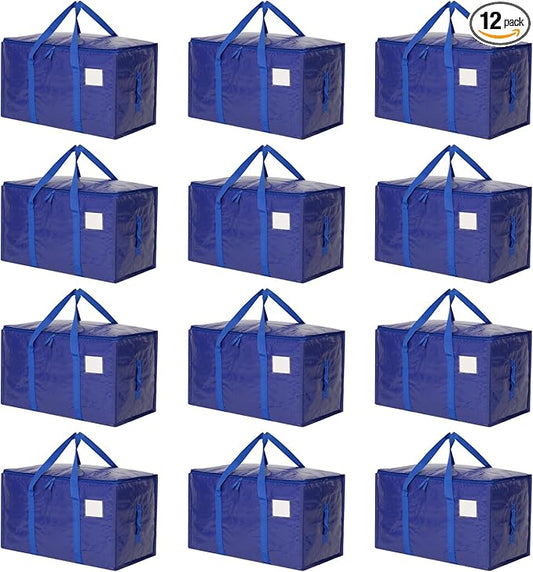Moving Bags Heavy Duty Extra Large, Moving Boxes, Moving Supplies Essentials, Blue Storage Bins with Lids, Plastic Packing Totes, Storage Bags for Clothes with Handles & Zippers(Blue, 12 Pack)