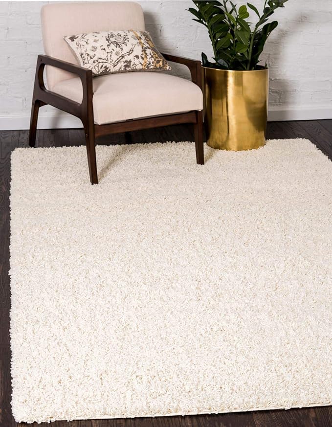 Unique Loom Solid Shag Collection Area Rug (10' x 13' 1" Rectangle, Pure Ivory)