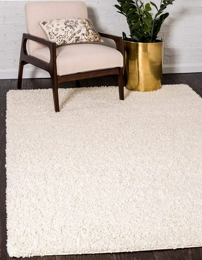 Unique Loom Solid Shag Collection Area Rug (9' x 12' Rectangle, Pure Ivory)