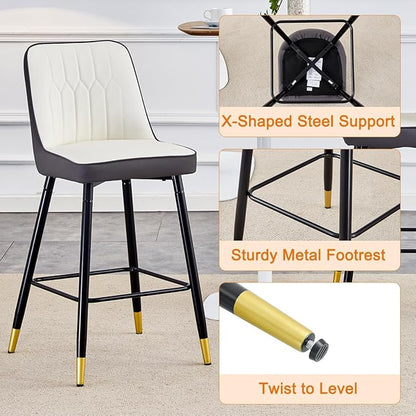 Bar Stools Set of 2,Counter Height Bar Stools with Back and Footrest,27" Barstools with Faux Leather Seat and Black Metal Legs,Counter Stools for Kitchen Island,Pub