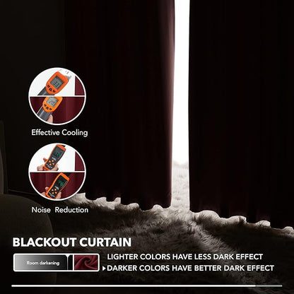 Deconovo Rod Pocket and Back Tab Curtains Thermal Insulated Window Draperies Blackout Drapes for Sunroom 52Wx95L Inch Burgundy Red 2 Panels