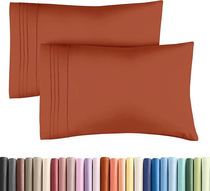 Queen Pillow Cases Set of 2 - Ultra Soft Hotel Quality Pillowcase Covers - Comfy Cozy Bedding for Women, Men, Kids & Teens - Machine Washable Pillow Protectors - 2 Pieces Set - Queen Size Terracotta