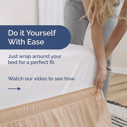 Wrap Around Dust Ruffle Bed Skirt - Cream - for Full Size Beds with 15 Inch Drop - Easy Fit Elastic Strap - Adjustable Pleated Bedskirt w/Brushed Fabric - Wrinkle Free - for Women, Men, Kids & Teens