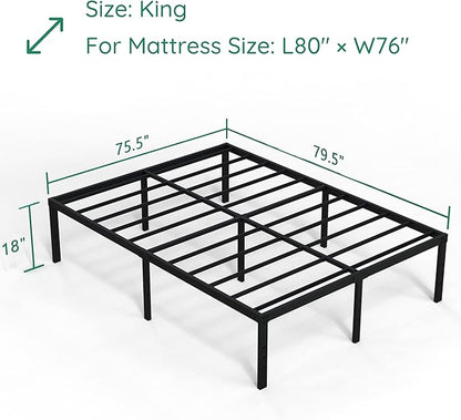18 Inch King Bed Frame Heavy Duty Metal Platform No Box Spring Needed, Maximum Storage, Easy Assembly, No Noise, Black