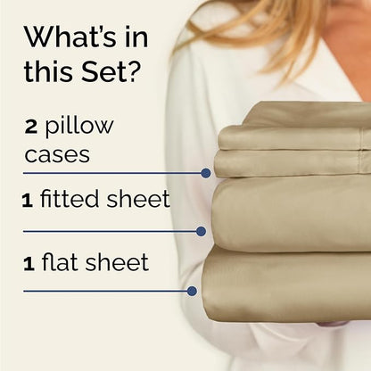 Twin 4 Piece Sheet Set - Cooling, Comfy & Breathable - Hotel Luxury Bedding, Includes Fitted Sheet for Women, Men, Kids and Teens - 1 Flat, 1 Fitted Sheet, 2 Pillowcases with Deep Pockets - Beige