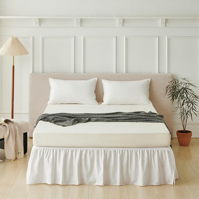 Bed Skirt Twin Size Ruffled Bed Skirt with Split Corners, Bed Skirts 18 Inch Drop, Bed Skirting with Platform, White, 18'' Twin