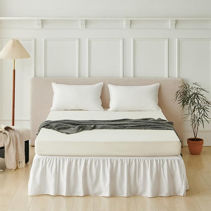 Bed Skirt Queen Size Ruffled Bed Skirt with Split Corners, Queen Bed Skirts 22 Inch Drop with Platform, White, 22'' Queen