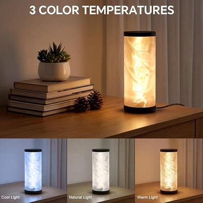 WORLD WIN Prism Glow Table Lamp - 3 Color Temperatures USB Control Bedside Lamp, Dimmable Desk Light for Bedroom Living Room & Office, Modern Reading Lamp for Home Desk Decor (Water Ripple, Black)