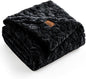 Cozy Bliss Faux Fur Throw Blanket for Couch, Fuzzy Soft Plush Thick Warm Fluffy Reversible Wave Textured Blanket for Sofa Bedroom Living Room, 55 * 70 Inches Black