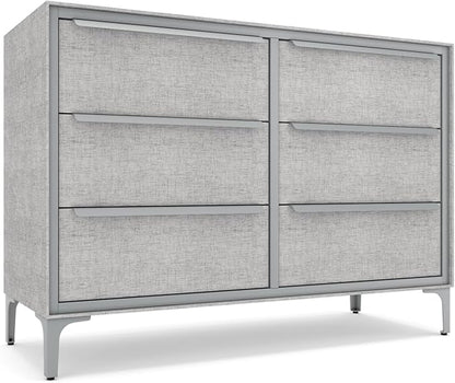 Naima Premium Fabric Dresser - Strong Metal Frame, 6 Spacious Sag-Proof Drawers with Sleek Metal Handles - Premium & Durable Storage Solution for Your Home (Silver)