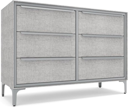 Naima Premium Fabric Dresser - Strong Metal Frame, 6 Spacious Sag-Proof Drawers with Sleek Metal Handles - Premium & Durable Storage Solution for Your Home (Silver)