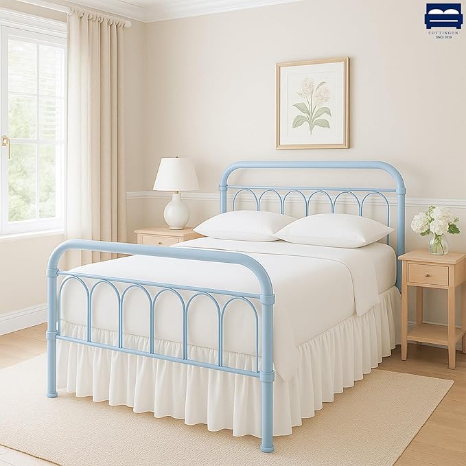 Cottingon Ruffled Bed Skirt with Split Corners-Dust Ruffle - 14" Drop 100% Microfiber Soft,Sheen & Luxurious Look - Bed Skirts (White -Full)