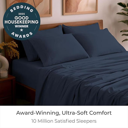 Mellanni King Sheet Set - 6-Piece Iconic Collection Bedding, (Including 4 Pillowcases), 21-Inch Extra Deep Pocket, Easy Care, Ultra Soft, Cooling Sheets, Brushed Microfiber - Navy Blue