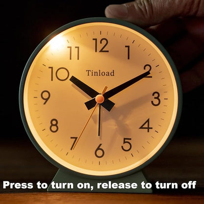 4.5" Battery Operated Antique Retro Analog Alarm Clock, Small Silent Bedside Desk Clock,Lighted on Demand, Battery Operated, Snooze, for Living Room, Bedroom, Bedside, Desk(Green)