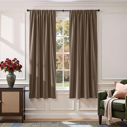 Lazzzy Velvet Blackout Curtains Thermal Insulated Room Window Drapes Super Soft Luxury Curtains for Living Room Bedroom Rod Pocket 2 Panels, Truffle, 52" W x 72" L