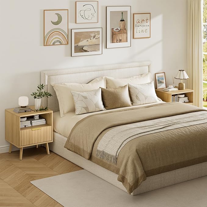 LYNSOM Fluted Dresser and Nightstand Sets 3 Piece, 9-Drawers Dresser and 1-Drawer Nightstands Set of 2, Wood Bedroom Furniture Set for Home, Bedroom, Hallway, Oak