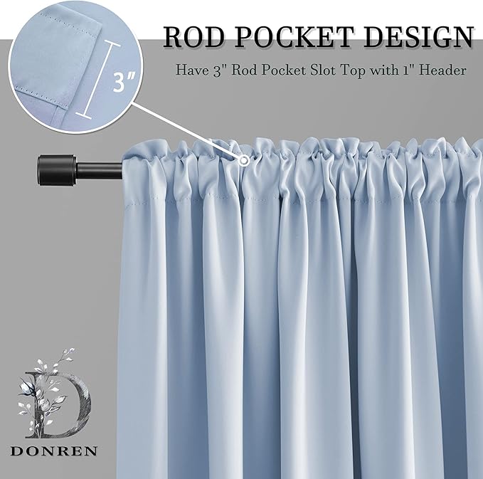 DONREN Dream Blue Room Darkening Thermal Insulated Curtains Drapes for Nursery,Rod Pocket Blackout Curtains for Bedroom(2 Pieces,52 inches Wide by 63 inches Long)