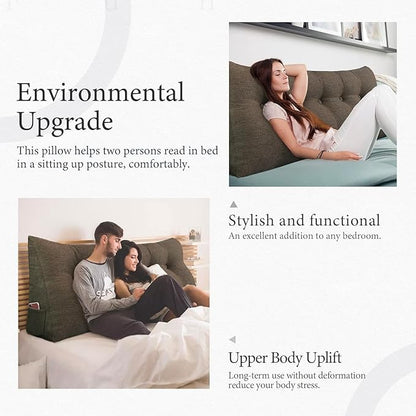 homecozy Wedge Headboard Pillow Dorm Room Reading Pillow Back Support for Sitting Up in Bed Bolster Lumbar Cushion Body Positioning Bedrest Cotton Linen 59in Coffee Queen