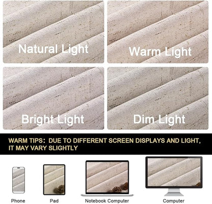 PrinceDeco Linen Blackout Curtains for Bedroom 108 Inches Long Thermal Insulated Textured Blackout Curtains for Living Room Grommet Heat and Full Light Blocking Drapes 2 Panels, Natural, 52x108 Inch
