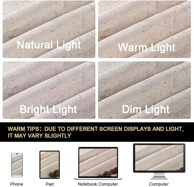 PrinceDeco Primitive Textured Linen 100% Blackout Curtains for Bedroom/Living Room Energy Saving Window Treatment Curtain Drapes, Burlap Fabric with White Thermal Insulated Liner (42 x 84in, Natural)