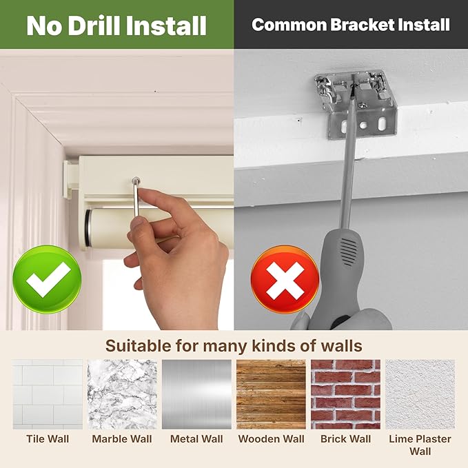 HESTIA No Drill Cordless Blackout Roller Shades Screwless Waterproof Shower Window Blinds, Auto-Retraction Easy Install Blind for Bathroom/Kitchen/Office/Exterior, Cream, 50.5" W x 54" H