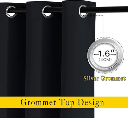 NICETOWN Black Out Curtains 63 inches Long, Grommet Blackout Window Treatment Thermal Insulated Solid Room Darkening Drapes for Bedroom/Kitchen, 2 Panels, W40 x L63