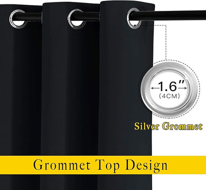 NICETOWN Living Room Curtains 84 inch Length 2 Panels Set - Blackout Thermal Insulated Window Treatment Solid Grommet Room Darkening for Bedroom/Home Office (Black, W37 x L84)