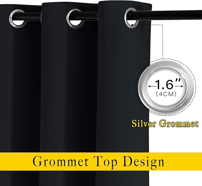 NICETOWN Blackout Curtain Panels 95" L - Window Treatment Energy Saving Thermal Insulated Solid Grommet Blackout Drapes for Living Room (Black, 1 Pair, 80 by 95-Inch)