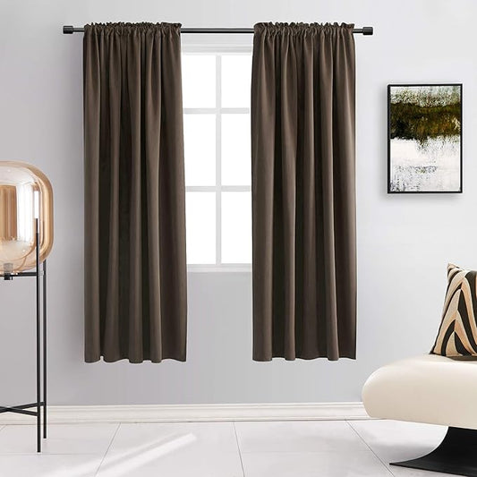 DONREN Chocolate Brown Blackout Curtains for Cafe - Soft Smooth Heavyweight Thermal Insulating Rod Pockets Drapes Panels for Living Room(52 by 63 Inch,2 Panels)
