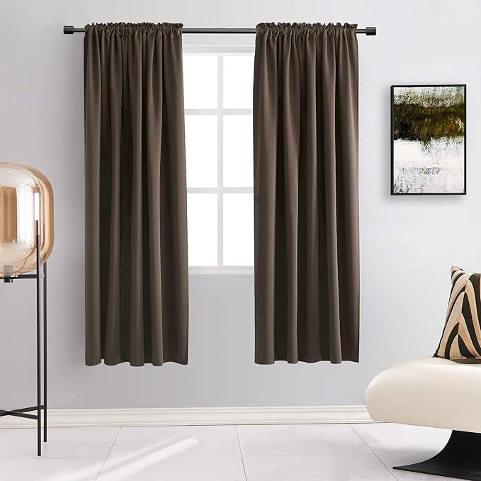 DONREN Chocolate Brown Blackout Curtains Panels for Bedroom - Coffee Rod Pocket Thermal Insulated Curtains for Living Room (42 W x 63 L Inch Length,2 Panels)