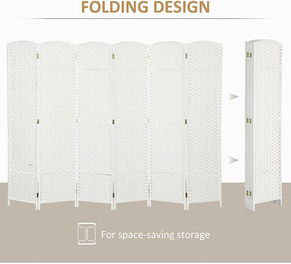 HOMCOM Room Divider, 6 Panel Folding Privacy Screen, 5.6' Tall Freestanding Wall Partition for Home Office, Bedroom, White
