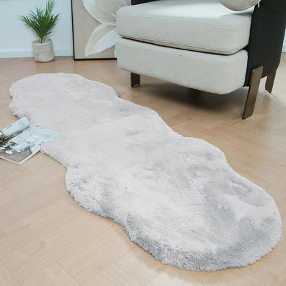 Latepis Grey Rugs for Bedroom 2x6 Furry Runner Rugs Faux Fur Washable Fluffy Rabbit Shag Rug for Living Room Nursery Kids Rug Room Decor Sheepskin