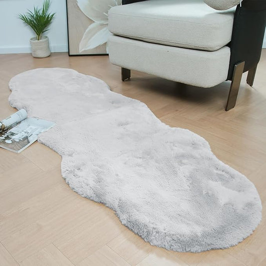 Latepis Grey Rugs for Bedroom 2x6 Furry Runner Rugs Faux Fur Washable Fluffy Rabbit Shag Rug for Living Room Nursery Kids Rug Room Decor Sheepskin