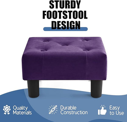 BRIAN & DANY Small Foot Stool, Velvet Foot Stools with Legs, Stable Small Footstool for Living Room, Purple