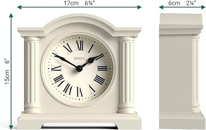 JONES CLOCKS® Kensington Mantel Clock | Classic Arch top Clock | Pale Cream | Stylish & Contemporary | Ideal for Desk, Mantelpiece, Bookshelf or Bedside