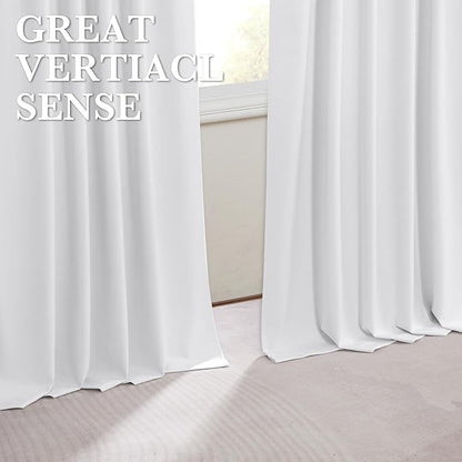 RYB HOME 100% Blackout White Velvet Curtains for Bedroom, Back Tab and Rod Pocket Thermal Insulated Room Darkening Curtains for Living Room Nursery, White, 52W x 108L, 2 Panels