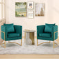 Velvet Modern Accent Chairs Set of 2, Upholstered Barrel Armchair Mid Century with Pillow for Living Room, Comfy Single Vanity Chair with Metal Gold Legs for Bedroom, Green