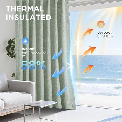 Joydeco Blackout Curtains for Bedroom - 108 Inch Long 100% Light Blocking 2 Panels Sage Green Drapes, Thermal Insulated Room Darkening Curtains, Linen Textured for Living Room, Rod Pocket & Back Tabs