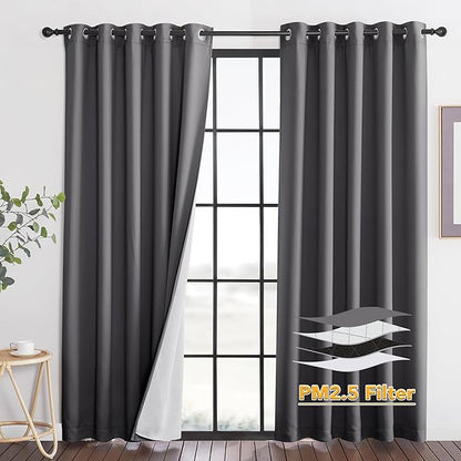 RYB HOME Dustproof Curtains for Large Window, Soundproof Thermal Insulated Blackout Curtains for Sliding Glass Door Furance Office Dorm Bedroom Living Room, Grey, W62 x L84 inch, 2 Panels