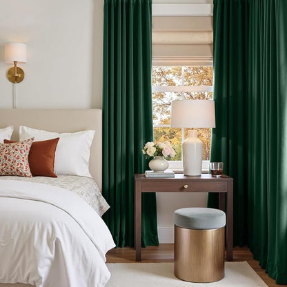Lazzzy Velvet Blackout Curtains Thermal Insulated Room Window Drapes Super Soft Luxury Curtains for Living Room Bedroom Rod Pocket 2 Panels, Emerald Green, 52" W x 96" L