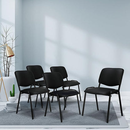 VINGLI Waiting Room Chairs, 10-Pack PU Church Chairs Conference Stackable Set, Office Guest & Reception Stacking for Meeting Room, Lobby, Simple&Space-Saving, Pu-black
