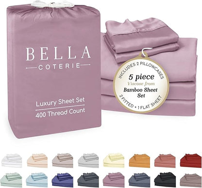 Bella Coterie Luxury Bamboo Viscose Split King Size Sheet Set | 2 Fitted Sheets for Sleep Number & Adjustable Beds | 100% Organically Grown | Cooling & Ultra Soft | 18” Deep Pocket [Lilac]