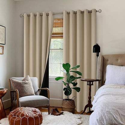 BGment Thermal Insulated 100% Blackout Curtains for Bedroom with Black Liner, Double Layer Full Room Darkening Noise Reducing Grommet Curtain (60 x 84 Inch, Sand, 2 Panels)