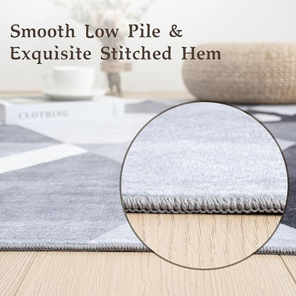 HOMFINE Washable Modern Area Rug - Geometric Style 10x14 Rugs for Living Room, Bedroom, Machine Washable Rug Soft Non Slip Non Shedding Area Rug - Grey, 10'x14'