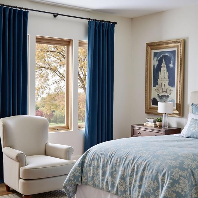 Lazzzy Velvet Blackout Curtains Thermal Insulated Room Window Drapes Super Soft Luxury Curtains for Living Room Bedroom Rod Pocket 2 Panels, Dark Blue, 52" W x 120" L