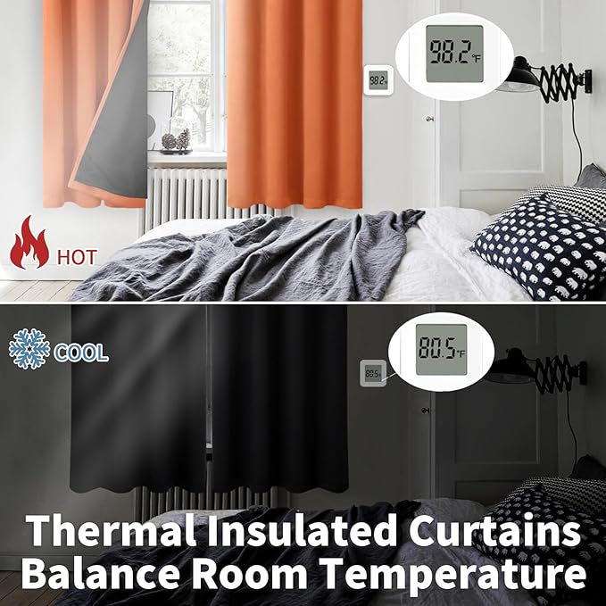 BGment Thermal Insulated 100% Blackout Curtains 72 Inch Length 2 Panels, Total Light Blocking Curtains for Bedroom, Grommet Window Drapes with Thick Black Liner, 52 Inch Wide Each Panel, Burnt Orange
