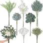 FOTEEWL 70 Pcs Artificial Greenery Stems Box Set,with 7 Kinds of Faux Plants and Fake Flowers for DIY Bridal Bouquets Wedding Floral Arrangement Table Centerpieces Decoration (Sage Green & Beige)